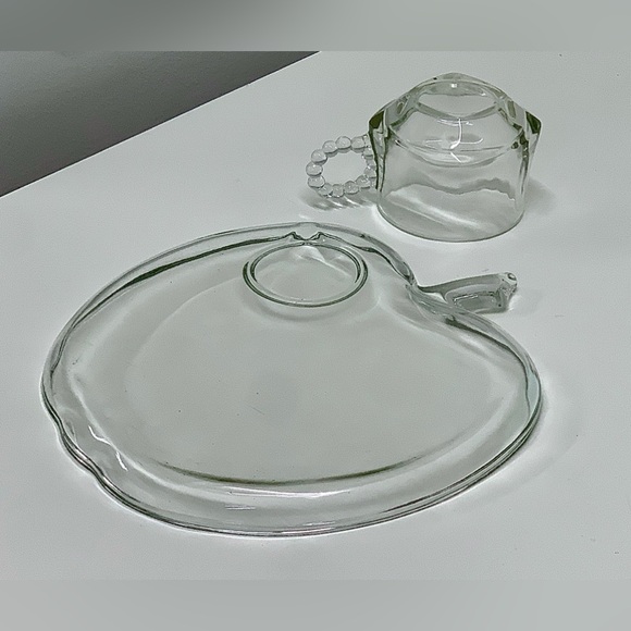 Mid Century Vtg 2 Piece Hazel Atlas Glass Apple Shaped Lunch Snack Plate & Cup - Picture 7 of 11